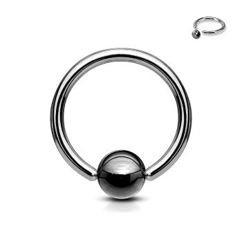Piercing z oceli 316L - kroužek s tmavě šedou kuličkou - Rozměr: 1,2 mm x 8 mm x 3 mm