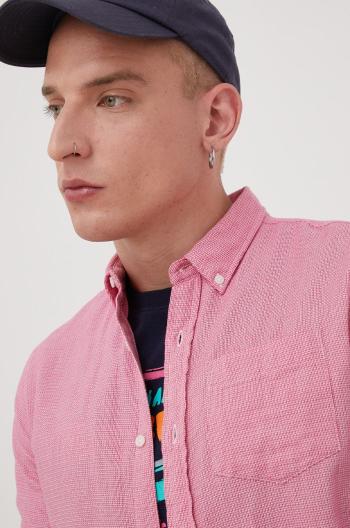 Bavlněné tričko Superdry růžová barva, regular, s límečkem button-down