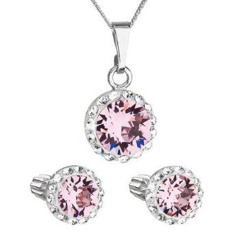 Sada šperků s krystaly Swarovski náušnice, řetízek a přívěsek růžové kulaté 39352.3 light rose