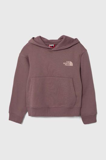 Dětská mikina The North Face G VERTICAL LINE HOODIE fialová barva, s kapucí, s potiskem