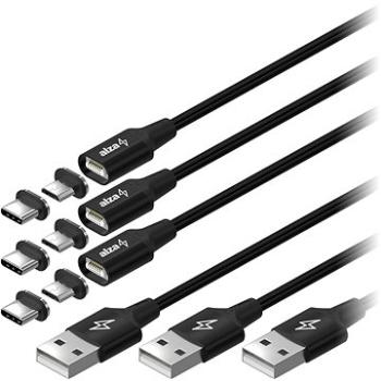 AlzaPower MagCore 2in1 USB-C + Micro USB, 3A, Multipack 3ks, 0.5m černý (APW-CBMG30305B)