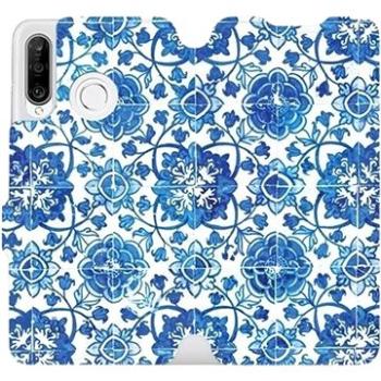 Flipové pouzdro na mobil Huawei P30 Lite - ME05P Modré dlaždice s květy (5903226897285)
