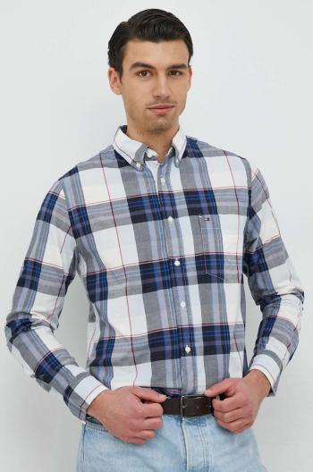 Bavlněné tričko Tommy Hilfiger tmavomodrá barva, regular, s límečkem button-down