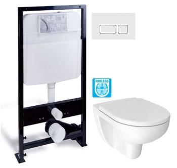 PRIM předstěnový instalační systém s bílým  tlačítkem  20/0042 + WC JIKA LYRA PLUS RIMLESS + SEDÁTKO DURAPLAST PRIM_20/0026 42 LY1