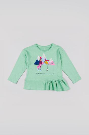 Dětská bavlněná košile s dlouhým rukávem zippy zelená barva