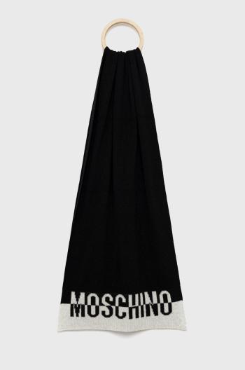 Šátek z vlněné směsi Moschino černá barva, vzorovaný