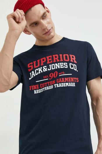 Bavlněné tričko Jack & Jones JJSTAR tmavomodrá barva, s potiskem, 12231477
