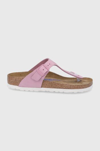 Semišové žabky Birkenstock Gizeh dámské, fialová barva, na plochém podpatku