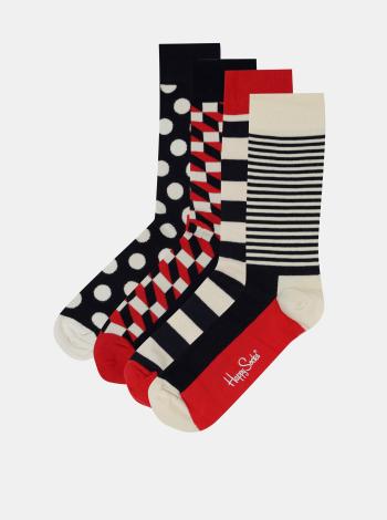 Sada čtyř párů ponožek v červené, modré a krémové barvě Happy Socks Big Dot Gift Box