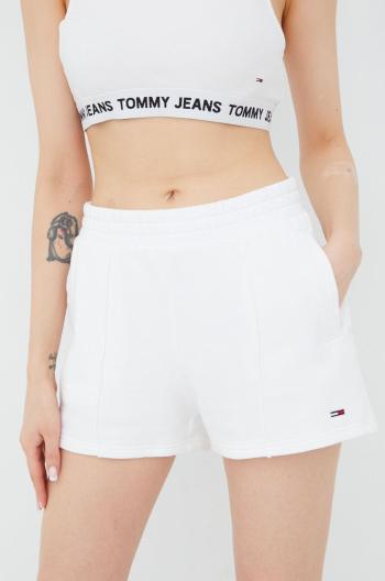 Bavlněné šortky Tommy Jeans dámské, bílá barva, hladké, high waist