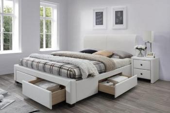 HLR, MODENA 2 postel 160x200 cm, bílá eko kůže