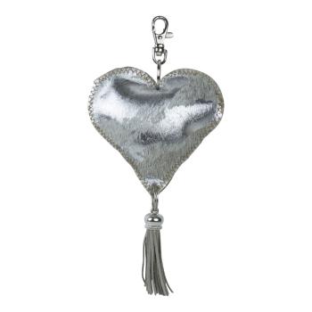 Klíčenka šedo stříbrné srdce s třásní z hovězí kůže - 10*10*5cm IVSHKZW