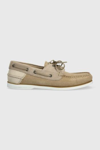 Semišové mokasíny Tommy Hilfiger TH BOAT SHOE CORE SUEDE pánské, béžová barva, FM0FM04505