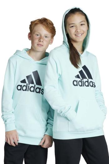 Dětská mikina adidas tyrkysová barva, s kapucí, s potiskem