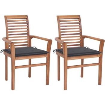 Jídelní židle 2 ks antracitové podušky masivní teakové dřevo, 3062595 (3062595)