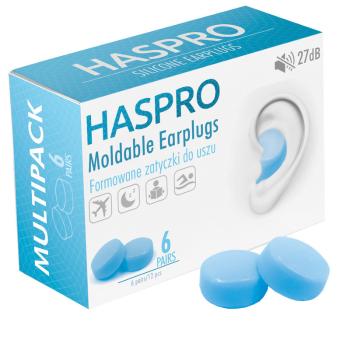 Haspro Mold6 silikonové špunty do uší, modré 6 párů 12 ks