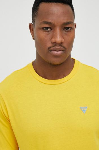 Bavlněné tričko Guess žlutá barva, s aplikací