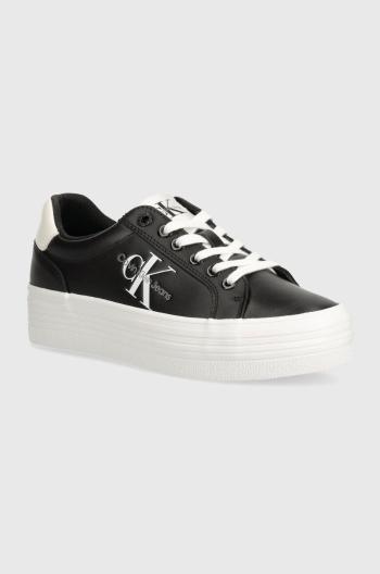 Kožené sneakers boty Calvin Klein Jeans VULC FLATFORM LACEUP LTH černá barva, YW0YW01474