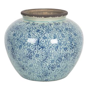 Vintage váza z keramiky s kvítky Bleues – Ø 20*16 cm 6CE1200