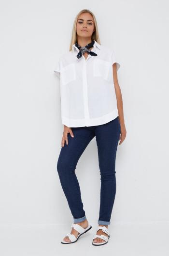 Bavlněné tričko Sisley bílá barva, relaxed, s klasickým límcem
