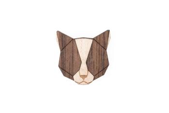 Dřevěná brož Grey Cat Brooch s praktickým zapínáním a možností výměny či vrácení do 30 dnů zdarma