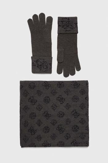 Šátek a rukavice Guess šedá barva