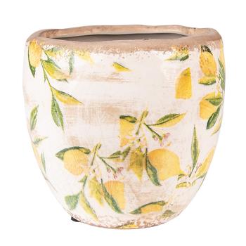 Béžový keramický obal na květináč s citróny Lemonio M - Ø18*17 cm 6CE1529M