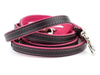 Vsepropejska Delux kožené přepínací vodítko pro psa | 220cm Barva: Černo-růžová