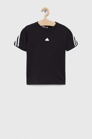 Dětské bavlněné tričko adidas U FI 3S černá barva, s aplikací