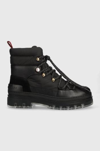 Farmářky Tommy Hilfiger Laced Outdoor Boot dámské, černá barva, na platformě, lehce zateplené