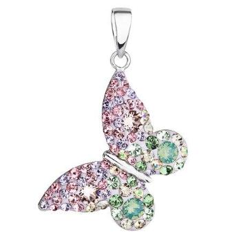 Stříbrný přívěsek s krystaly Swarovski mix barev motýl 34192.3 sakura, fialová,mix, barev,zelená,růžová