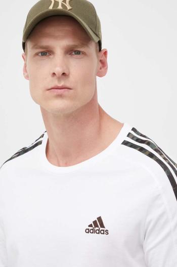 Bavlněné tričko adidas Essentials bílá barva, s aplikací, IC9343