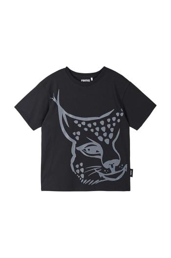 Dětské bavlněné tričko Reima černá barva, s potiskem