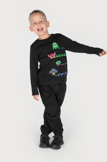 Dětská bavlněná košile s dlouhým rukávem Coccodrillo černá barva, s potiskem