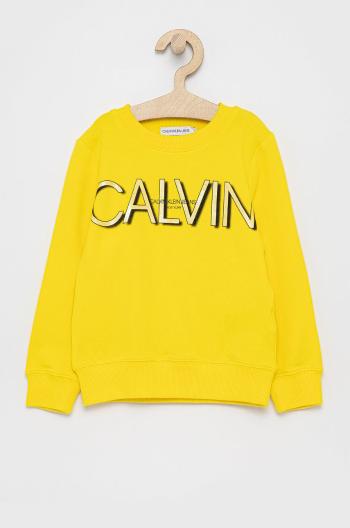 Dětská mikina Calvin Klein Jeans žlutá barva, s potiskem