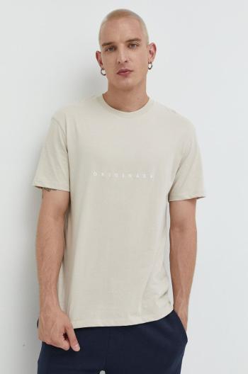 Bavlněné tričko Jack & Jones béžová barva, s aplikací