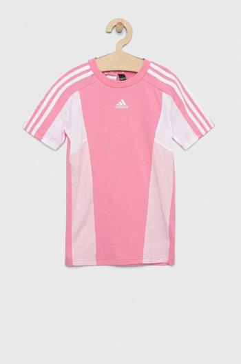 Dětské bavlněné tričko adidas LK CB CO TEE růžová barva