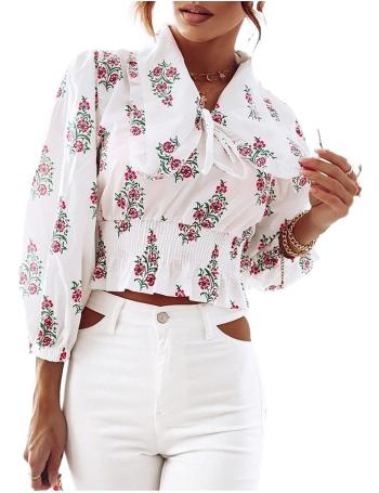 Bílá krátká košile se vzorem květin ormian vel. L