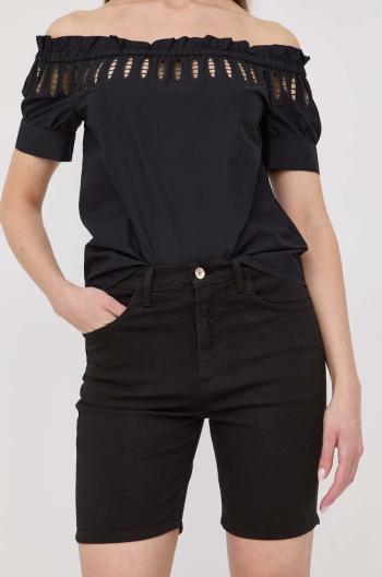 Džínové šortky Liu Jo dámské, černá barva, hladké, high waist