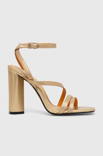 Kožené sandály Tommy Hilfiger TH GOLD BLOCK HIGH HEEL zlatá barva, FW0FW07753