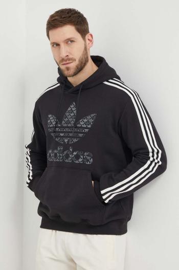 Bavlněná mikina adidas Originals pánská, černá barva, s kapucí, s potiskem, IS2933