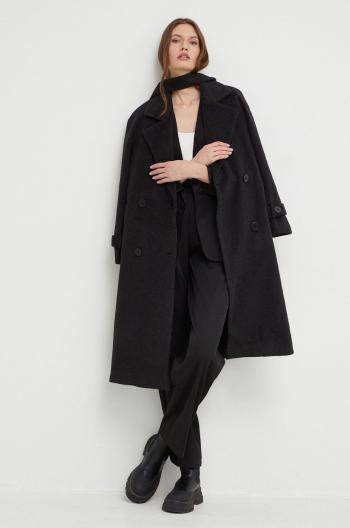 Kabát se směsi vlny Answear Lab černá barva, přechodný, dvouřadový