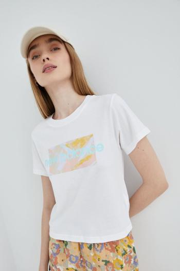 Bavlněné tričko New Balance WT21555WT bílá barva