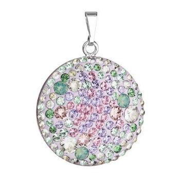 Stříbrný přívěsek s krystaly Swarovski mix barev fialová zelená růžová kulatý 34131.3 sakura, růžová,mix, barev,zelená,fialová