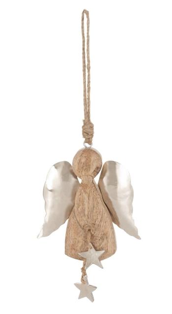 Závěsný dřevěný andílek s kovovými křídly - 11*3*12cm 15850