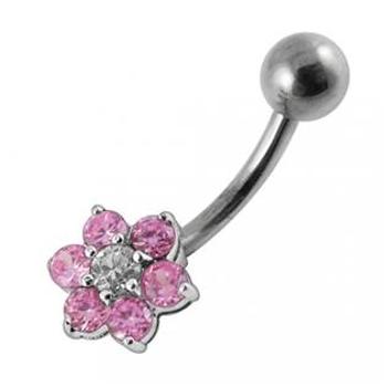Šperky4U Stříbrný piercing do pupíku - kytička - BP01018-P