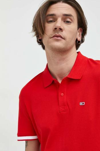 Polo tričko Tommy Jeans , červená barva, s aplikací