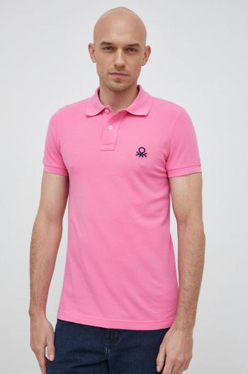Bavlněné polo tričko United Colors of Benetton růžová barva, s aplikací