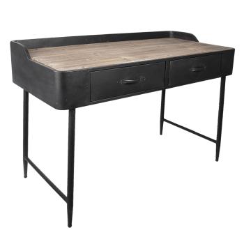 Černý kovový pracovní stůl s dřevěnou deskou- 134*65*80 cm 50297