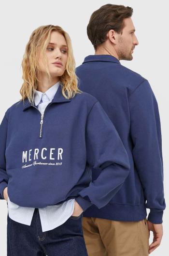 Bavlněná mikina The Mercer Brand The Quarter Zip tmavomodrá barva, s potiskem, MEAP241007